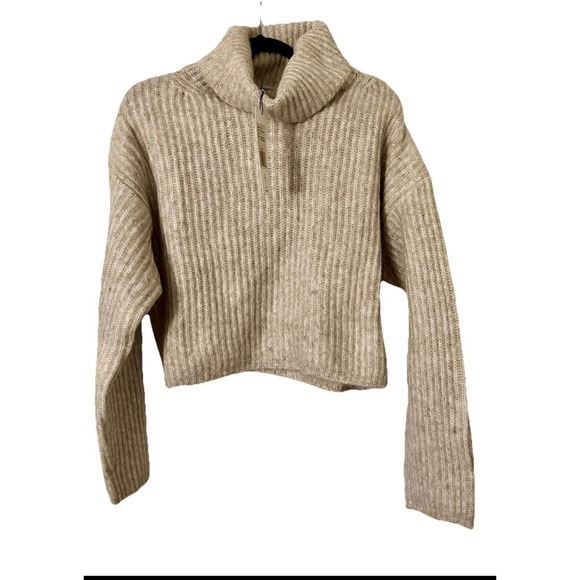 NWT | THAKOON CROPPED RIBBED TURTLENECK SWEATER Oatmeal Size XL - Picture 3 of 4